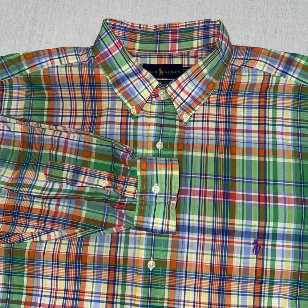 Polo Ralph Lauren Button Down Long Sleeve Classic Fit Geometric Preppy 3XLT EUC